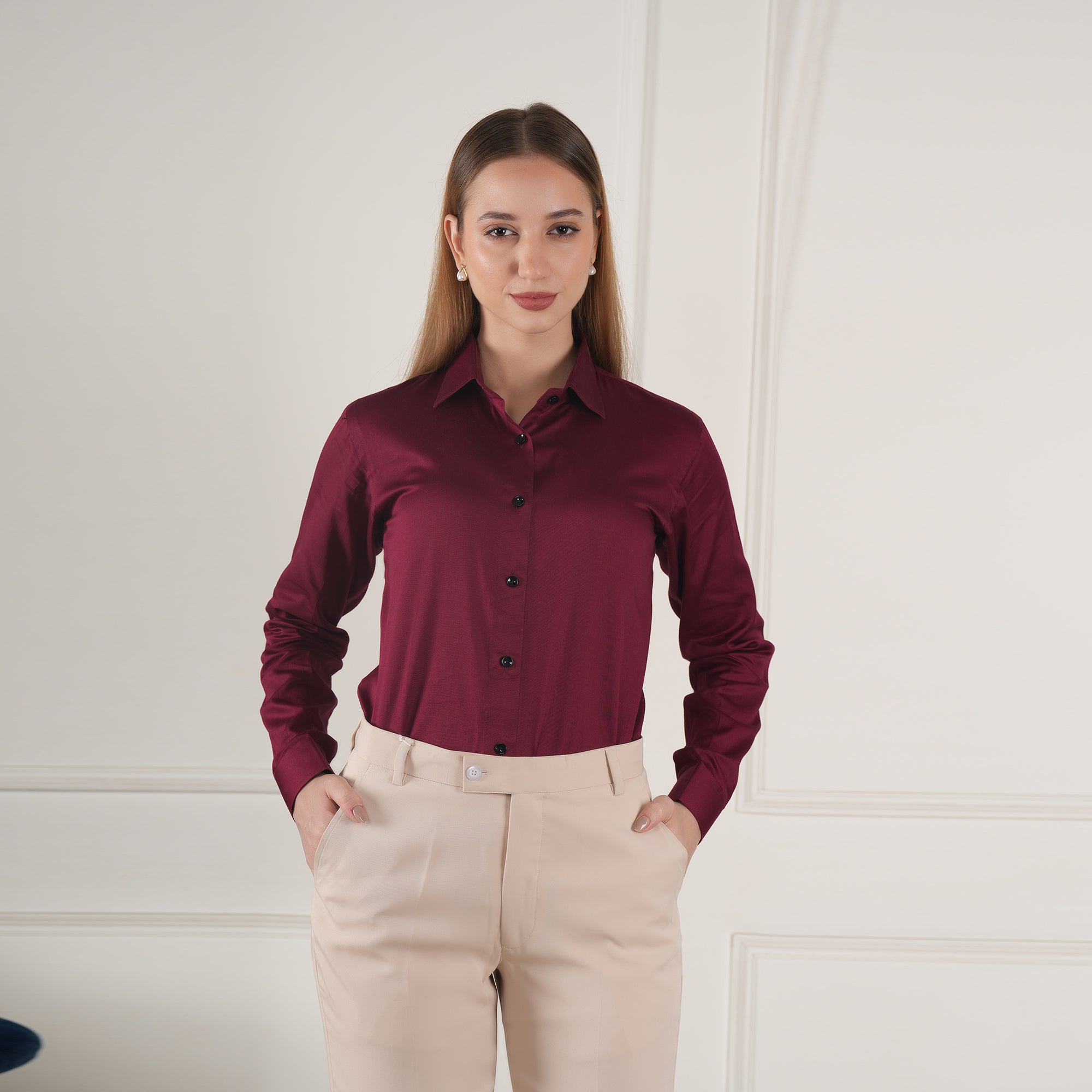 Crimson Clarity – Women’s Tailored Shirt by Stylus Aeternum