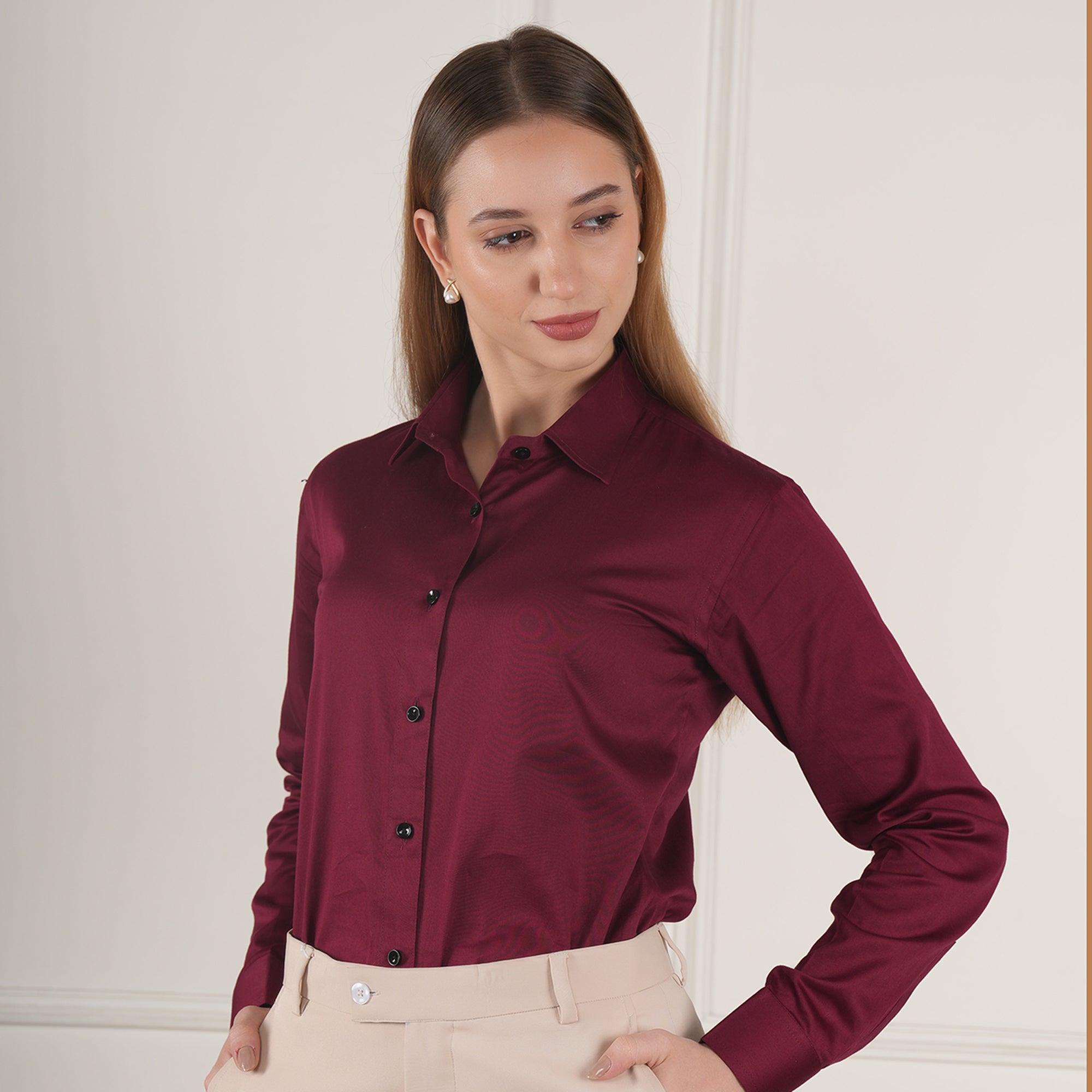 Crimson Clarity – Women’s Tailored Shirt by Stylus Aeternum